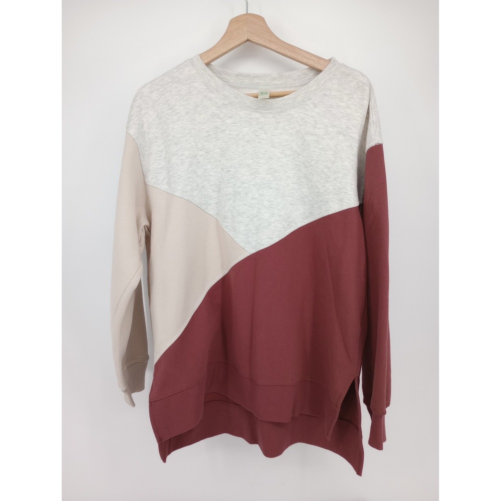 Green Tea Sweatshirt Women Large Brick Colorblock Crew Neck Pullover